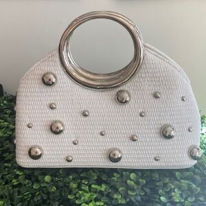 Olga Berg White Clutch with Silver Accents